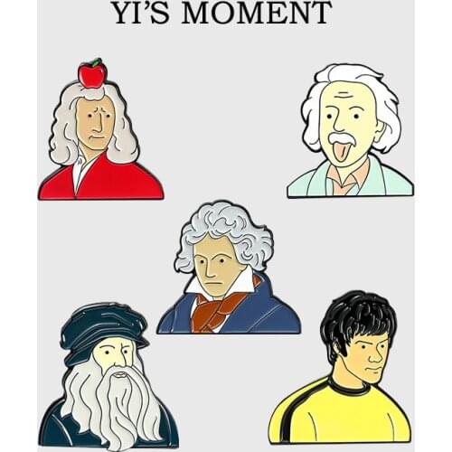 Kung fu Bruce Lee Beethoven Newton Einstein Metal Enamel Pins and Brooches for Women Men Lapel Pin Backpack Bags Hat Badge