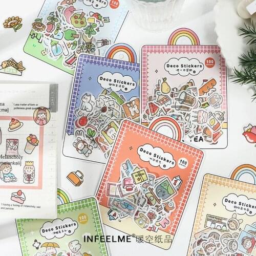 100 pcs Cute animal girl flower Decorative Kawaii Stationery Stickers Scrapbooking DIY Diary Album Stick Lable