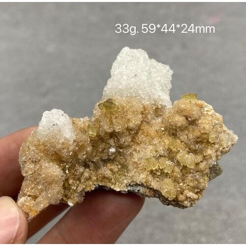 Natural white fluorine aluminum gypsum and yellow fluorite symbiosis crystal free shipping