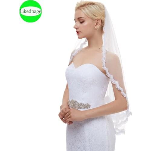 Cheap Wedding Bride Veil 2021 One Layer Voile Mariage Welon Slubny Simple Lace Edge Velo De Novia Sposa Weeding Accessoire Comb