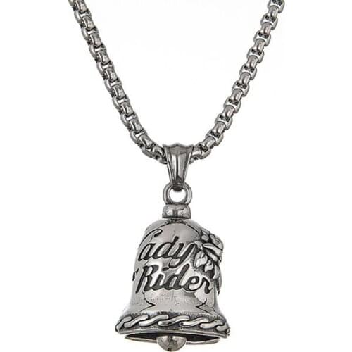 Stainless Steel Small Bell Pendant Necklace Men Punk Rock Clock Vintage Bell Pendant Necklace Jewelry Gift For Him