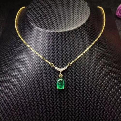 Natural green emerald gem Necklace Natural gemstone Pendant Necklace S925 sliver Classical simple triang Girl party gift Jewelry