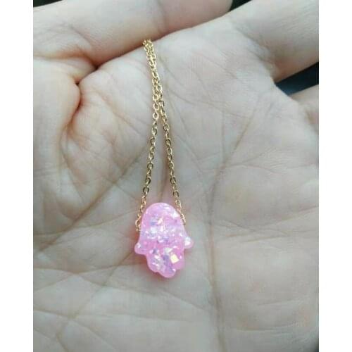 Multiple Colors Hamsa Faux Opal Stone Pendant Necklace Fatima Hand 100% Stainless Steel Golden Chain Choker Gifts Femme
