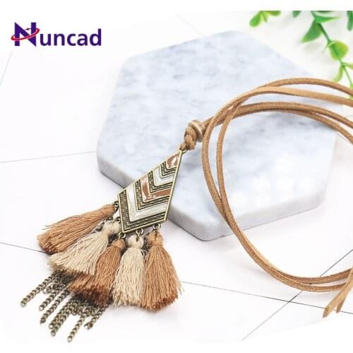 Europe and America Triangle Link Chain Necklace Fashion New Long Cotton Tassel Winter Autumn Women Sweater Necklace Long Jewelry
