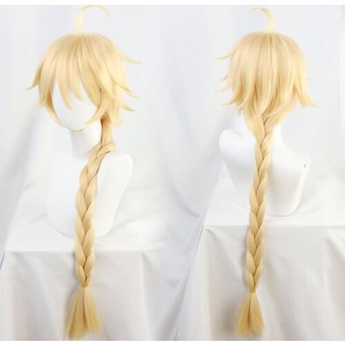 Genshin Impact Aether Traveler Player Wigs Blonde Braid Long Heat Resistant Synthetic Hair Halloween Party Cosplay Wig + Wig Cap
