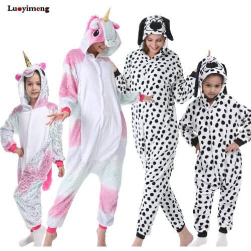Girls Boys Winter Kigurumi Pajamas Unicorn Cartoon Anime Animal Stitch Onesies Kids Sleepwear Flannel Baby Jumpsuit Women Pajama