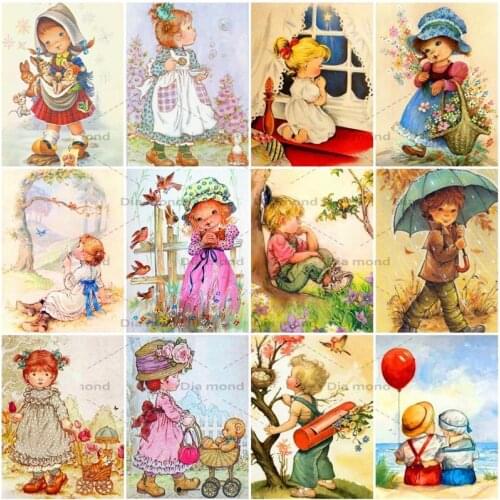 Full Square Diamond Painting Cartoon Girl Boy Couple Cross Stitch Diamond Embroidery Portrait Mosaic Handicraft Home Decoration