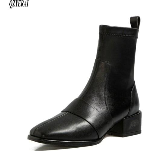 QZYERAI New winter Genuine leather ankle Women boots fashion Female boots keep warm snow boots Women shoes Size 34-42