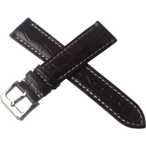 Watchband Black Brown Alligator Crocodile Leather Watch strap With White line stitch 18mm 19mm 20mm 21mm 22mm for men wristwatch