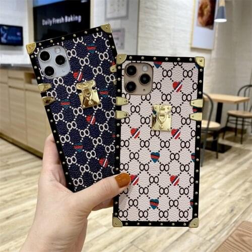 Luxury square love heart Leather phone case For iPhone 11 Pro Max XR XS Max X 7 8 Plus SE cases For Samsung S10 S9 S8 Plus cover