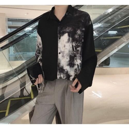 Long-sleeved Shirt Black And White Tie-dye Shirt Mens Summer Thin Section Loose Temperament Sunscreen Shirts Men Dress Design