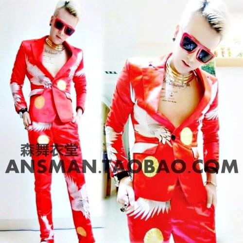 S-5xl 2020 Nightclub New Mens Clothing Show Time Red Crane Suits Men Fashion Plus Size Singer Costumes Formal Dress