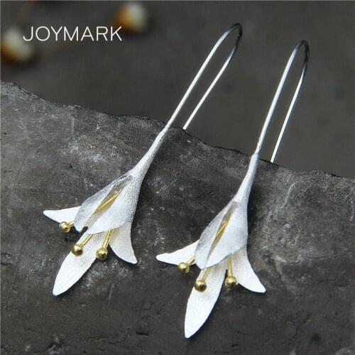 Lily Flower Original 925 Sterling Silver Hook Earrings For Women Female Fairy Style Solid Silver Earrings Wedding Jewelry TSE449