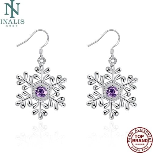 INALIS Snowflake Shape Drop Earrings For Women Blue Cubic Zirconia Female Copper Earring Anniversary Fashion Jewelry Hot Sale
