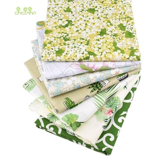 Chainho,Green Floral Series,Print Twill Cotton Fabric For DIY Quilting&Sewing Baby&Child/Sheet,Pillow,Cushion Material,50x160cm