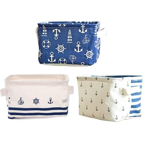 Mediterranean Wind Anchor Stripe Basket Office Desk Storage Basket Cotton And Linen Small Square Box