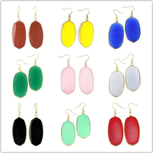 FYJS Unique Light Yellow Gold Color Oval Shape Green Agates Drop Earrings Tiger Eye Stone Jewelry