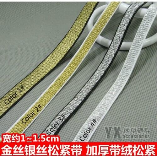 High Quality 1cm 1.5cm Width Gold Silver Silk Elastic Band Webbing 4 Colors 10 Meters DIY Decoration Belts Sewing Accessories