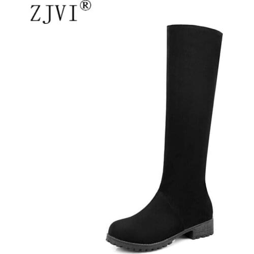ZJVI Women Nubuck Knee High Boots 2020 Woman Thigh High Winter Boots Women Shoes Ladies Autumn Boots Shoes Plus Size 4-13 Flock