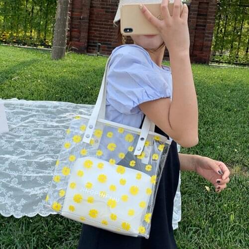 Women Shoulder Bag Daisy Transparent Handbag Popular Designer Fashion Lady Large Capacity Handle Bag Travel Shopping Package
