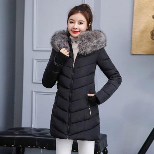 2021 new Fur Hooded Padded Winter Puffer Autumn Warm Jacket Long Female Coat Women Tops Loose Fashion Parka Outerwear Snow Wear