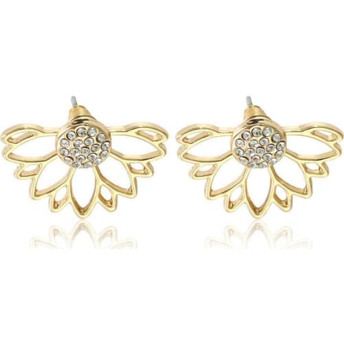 Womens Jewelry Earrings Creative hollow out lotus flower crystal Venetian pearl Ear Studs