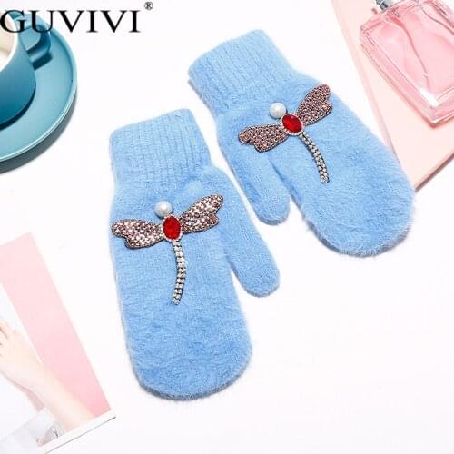 Femme Women Winter Gloves Colorful Diamond Cross Stitch Girls Rabbit Fur Gloves Warm Soft WomenS Mitten Guantes Mujer