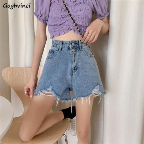 Denim Shorts Womens High Waist Plus Size 2XL Wide Leg Tassel Trendy Leisure Hole Female Solid Simple Korean Style All-match New