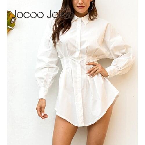 Jocoo Jolee Women Fashion Elegant Shirt Dress Office Ladies High Waist Slim A-Line Dress Casual White Black Mini Dresses 2019