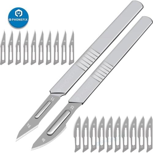 10pcs 11# 23# Surgical Knife Scalpel Blade Slip Metal Wood Crafts Cutting Knife DIY Carving Tool PCB Repair Animal Scalpel