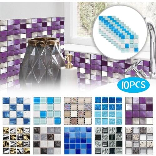 10pc 3d Crystal Tile Stickers Diy Waterproof Self-adhesive Wall Stickers For Kitchen And Bathroom Backsplash Kitchen Accessories
