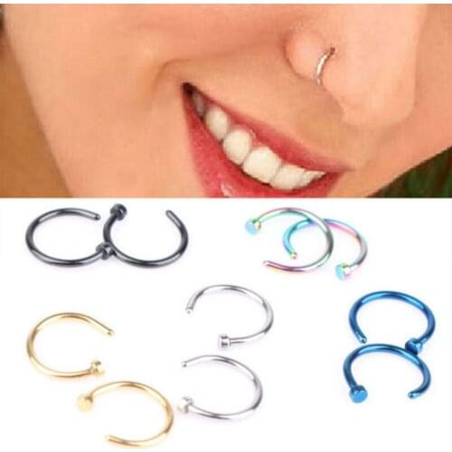 10Pcs Small Classic Cute Open Hoop Stainless Steel Nose Ring Earrings Body Piercing for women 8mm 5 Colour