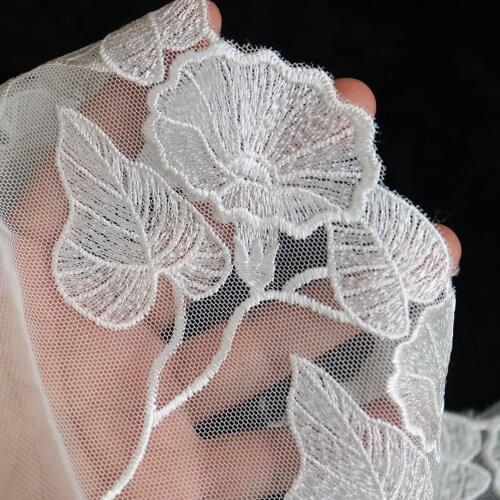 12cm*1yard white lotus flower embroidery lace trimmings for clothes Water-soluble embroidery net lace trims sewing accessories