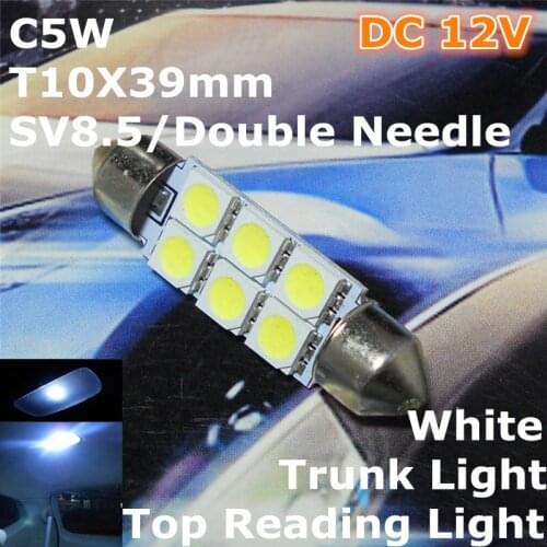 12V LED White Color Car Double Needle Bulb Lamp(2*3*5050 SMD Lamp)C5W 39mm for Top Reading Trunk Licence Board Light