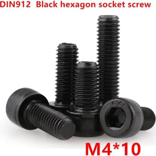 200pcs DIN912 M4*10 Black grade 12.9 Alloy Steel Hexagon Socket Hex Head Cap Screw Screws Cylinder Allen Bolts