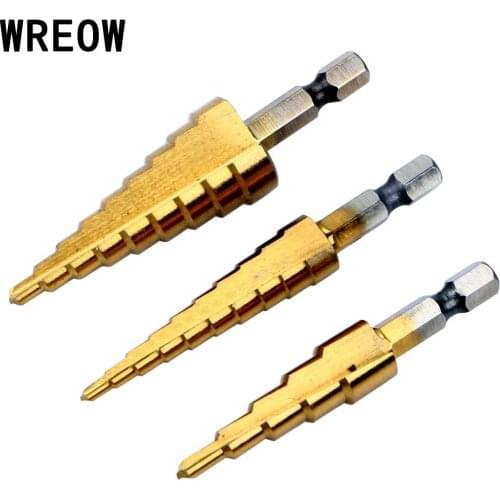 3Pcs 1/4 Inch Multifunction Step Drill Bit HSS Sharpening Titanium Metal Hex Step Drill Bit Set Woodworking Metal Drilling Tool
