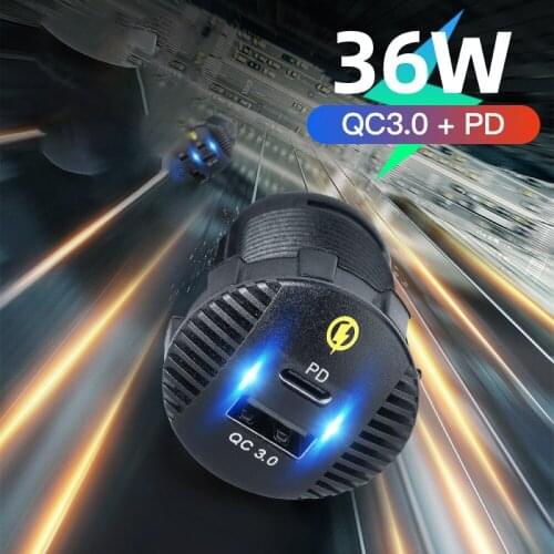 36W Qc3.0 Car Mobile Phone Usb Charger Fast Charging Round Hole Modified New Style, Suitable For Iphone Flash Charging