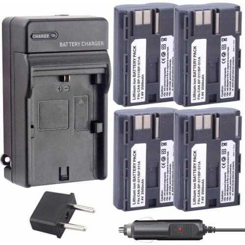 4Pcs BP-511 BP511A Battery + Charger kit For Canon EOS 10D 20D 20Da 30D 40D 50D 300D D30 D60 PowerShot G1 G3 G3X G5 G G2 Camera