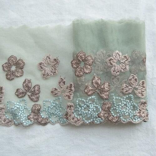 6M/lot 15cm wide Grass green mesh embroidery lace womens skirt cheongsam dress sewing garment trimming material SC291