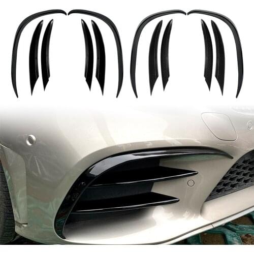 6pcs Car Front Bumper Lip Splitter Spoiler+Fog Light Decorative Cover Trim For Mercedes Benz W205 C-Class C200 C260 2019-2021