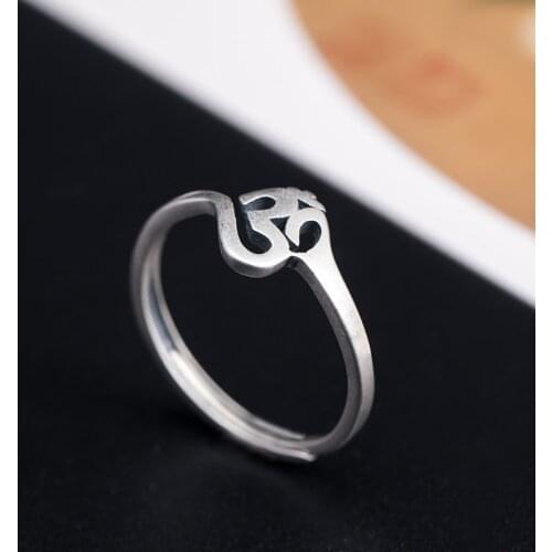925 Silver Opening Buddhist Sanskrit Retro Six-Character Mantra Ring Adjustable Size Fashion Jewelry For Men And Women