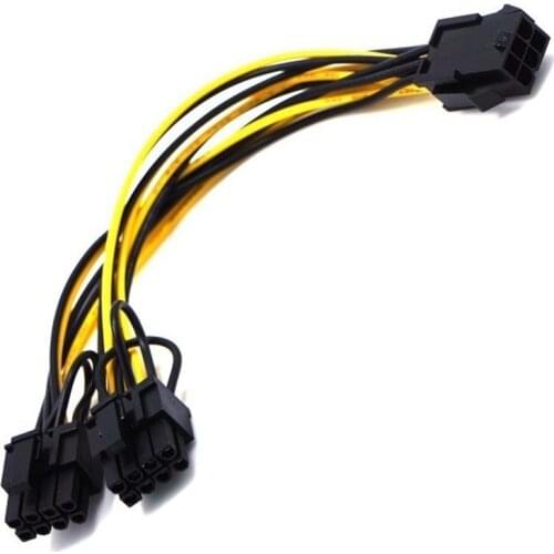 18cm 6 Pin Female to Dual 8 Pin Male ATX Motherboard Power Supply Adaptor Cable Video Card Cord Wire