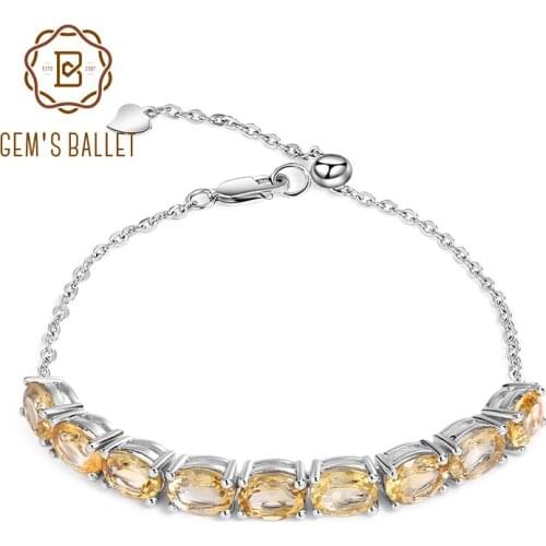 GEMS BALLET 11.73Ct Natural Oval Citrine Gemstone Bracelets 925 Sterling Silver Adjustable Bracelet For Women Fine Jewelry