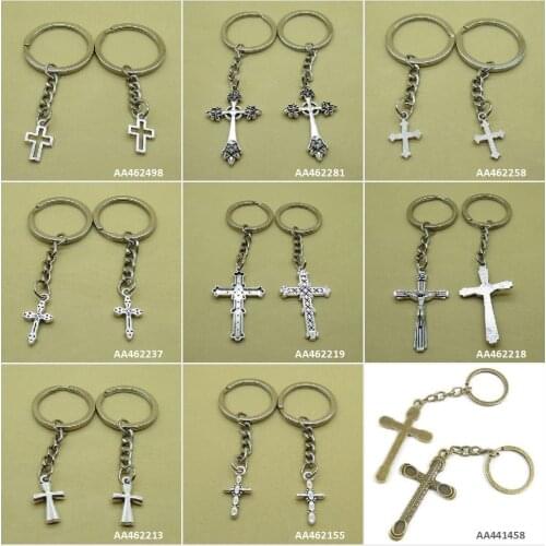 Antique Bronze Silver Plated Keychain Keyring Keytag Key Chain Ring Cross Cabochon Base Blank Latin INRI Crown Crafting Craft