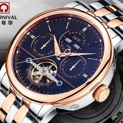 Luxury tourbillon watch men Sapphire silver stainless steel Date Week Automatic machine watch relogio masculino