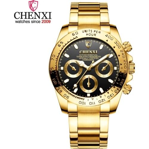 Top Luxury Brand Chenxi Watch Men Gold Watches Stainless Steel Mens Watches 3 decorative dial Quartz Watch relogio masculino