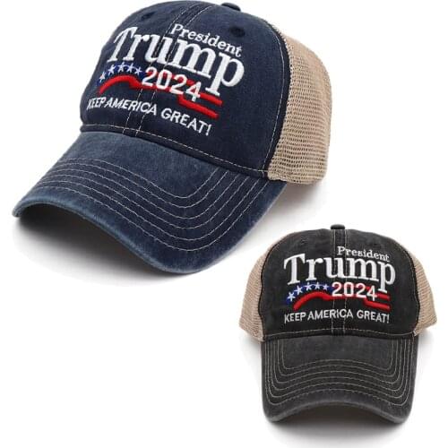 Donald Trump 2024 Cap Washed Mesh Baseball Caps Keep America Great Snapback President Hat Embroidery Drop Shipping
