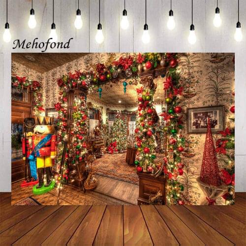 Mehofond Christmas Photography Background Interior Room Winter Green Christmas Tree Kids Family Portrait Backdrop Photo Studio