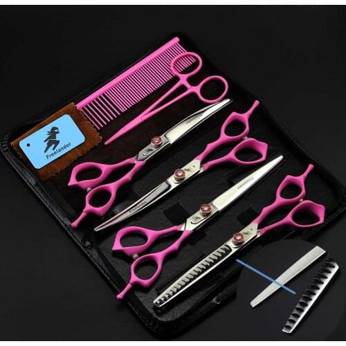 Freelander High Quality Professional Pet Grooming Scissors Sets 7 Inch, Cutting Thinning Curved Scissors, Dog Grooming Shears