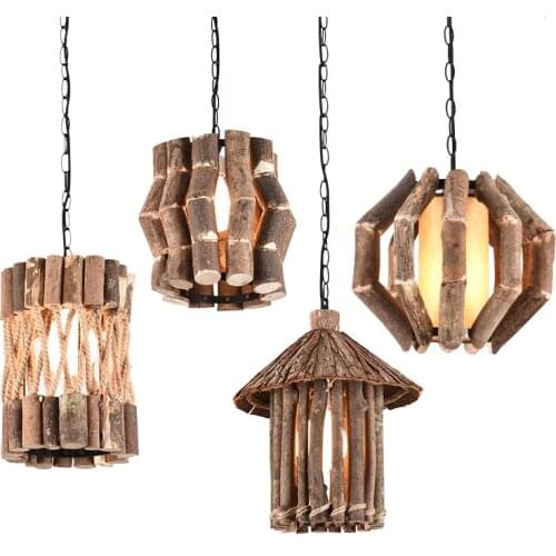 Chinese retro vintage personality creative solid wood rattan restaurant bar balcony net Jia B&B hotel antique chandelier